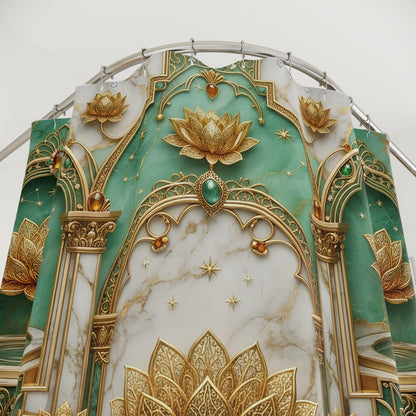 Lotus Palace Shower Curtain — Gold & Teal Luxe Bathroom Décor