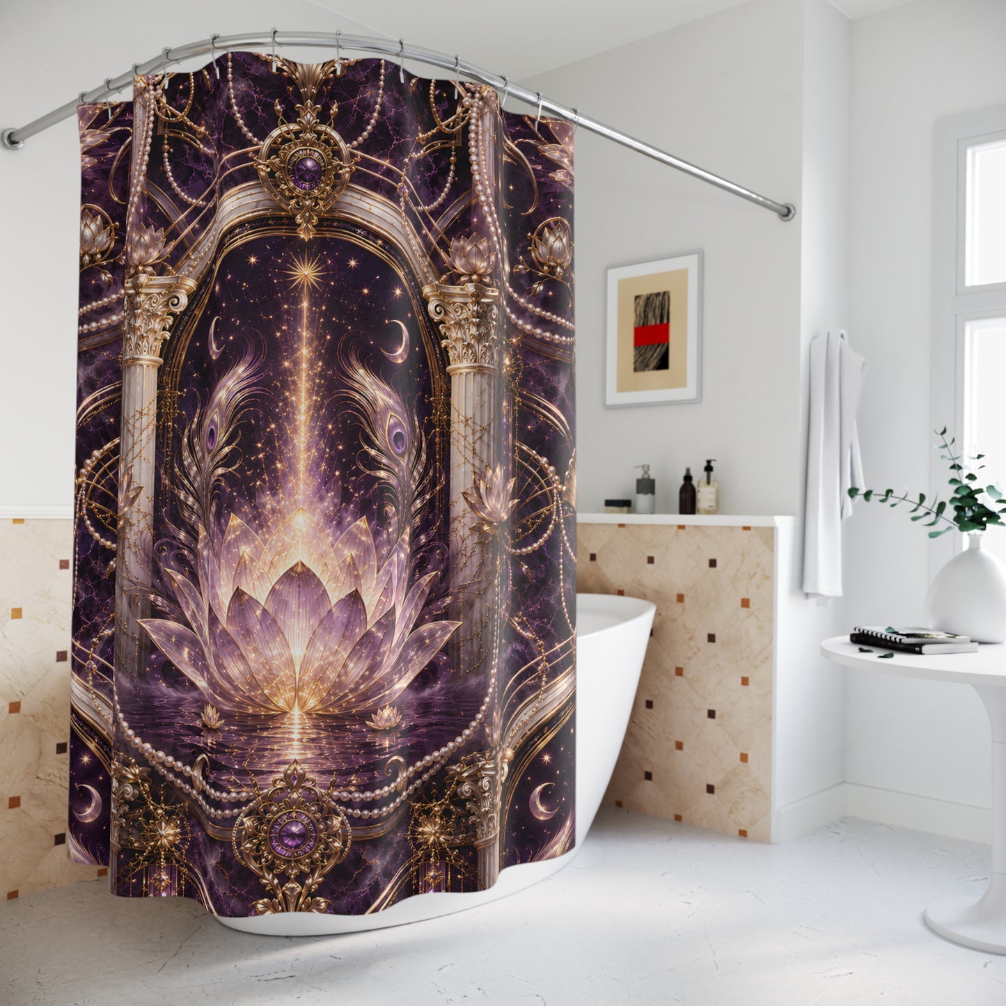 Shower Curtain — Mystic Lotus Mandala Gothic Arch Bathroom Décor