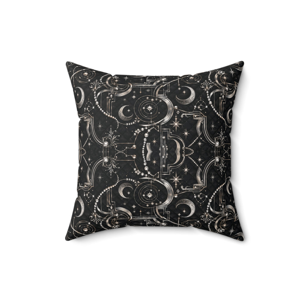 Celestial Art Deco Throw Pillow – Black Moon & Stars Luxury Decorative Accent Pillow