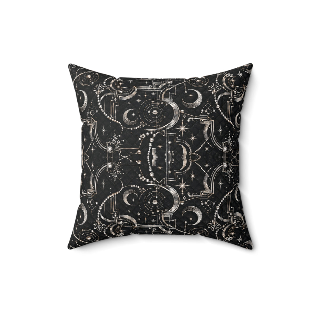 Celestial Art Deco Throw Pillow – Black Moon & Stars Luxury Decorative Accent Pillow