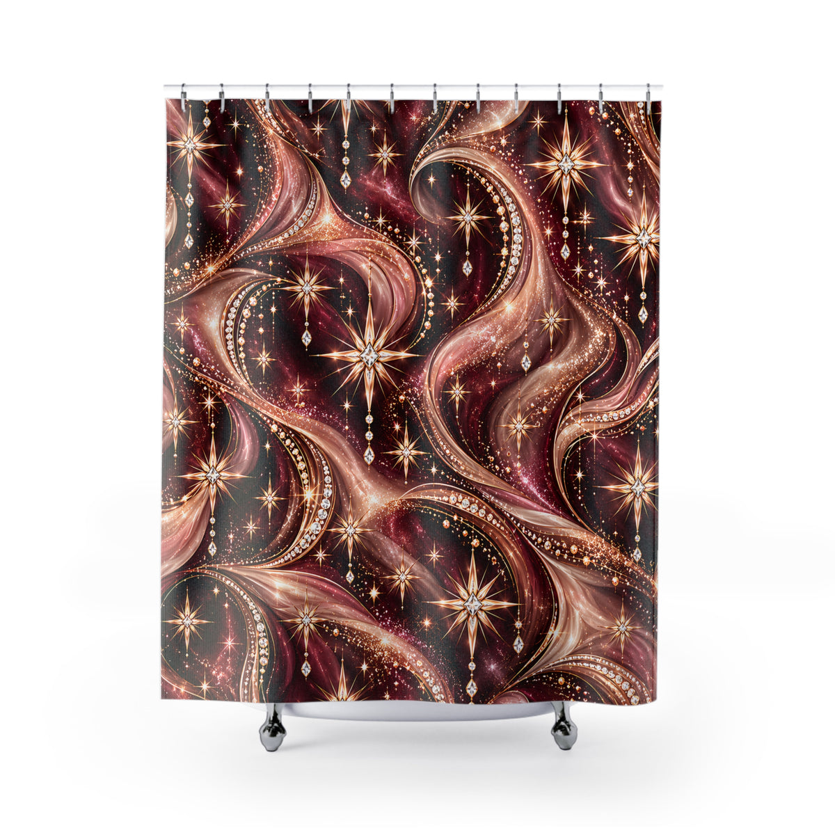 Burgundy Gold Starburst – Lux Midnight Swirl Shower Curtain