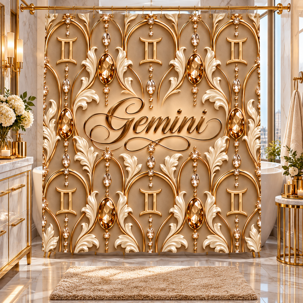 Gemini Zodiac Elegant Gold Astrological — Bathroom Shower Curtain