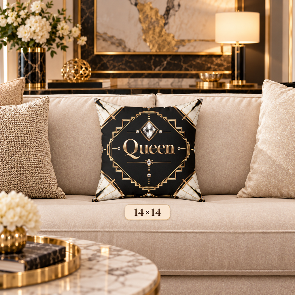 Queen Noir Luxe Art Deco Throw Pillow | Black, Gold & Marble Decorative Pillow