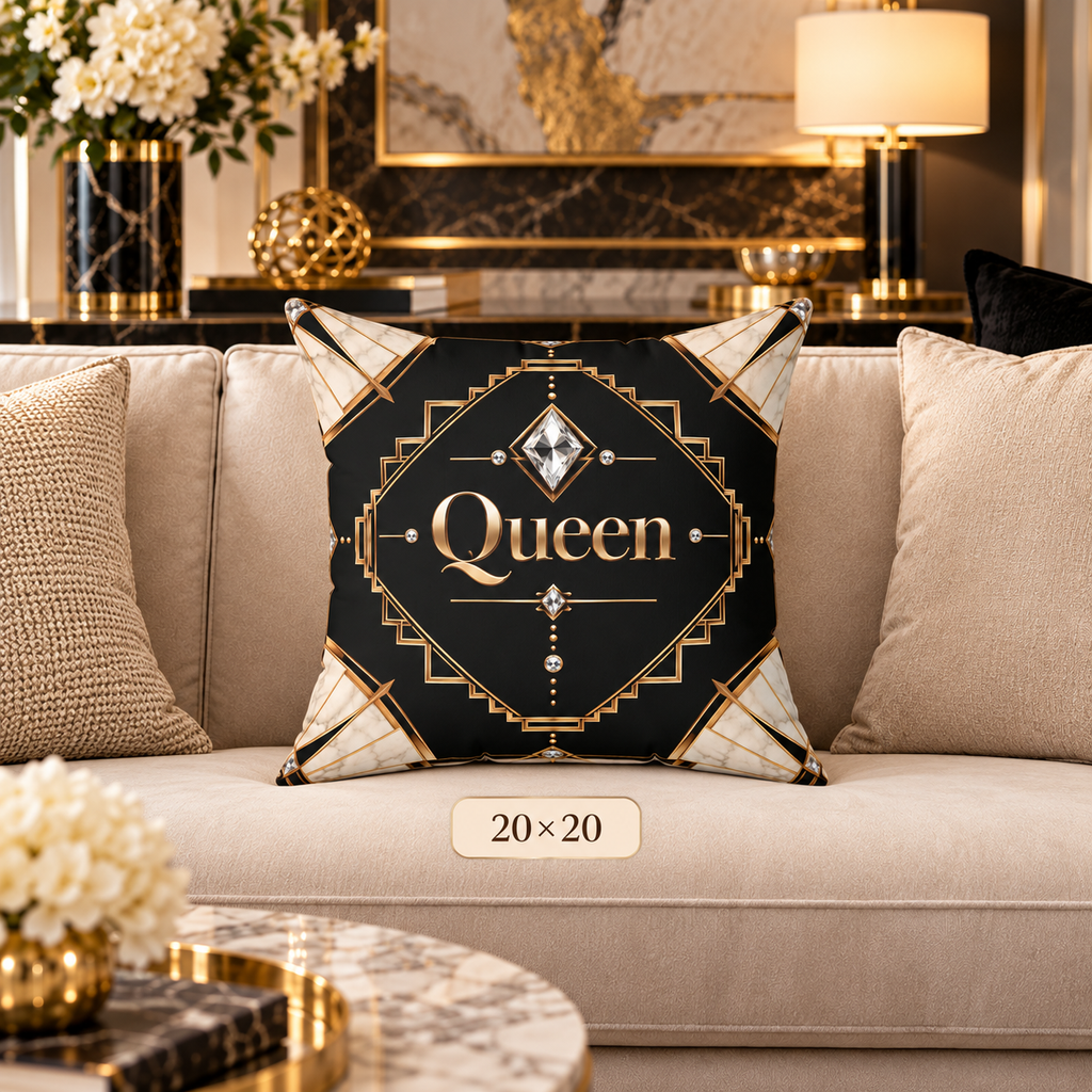 Queen Noir Luxe Art Deco Throw Pillow | Black, Gold & Marble Decorative Pillow