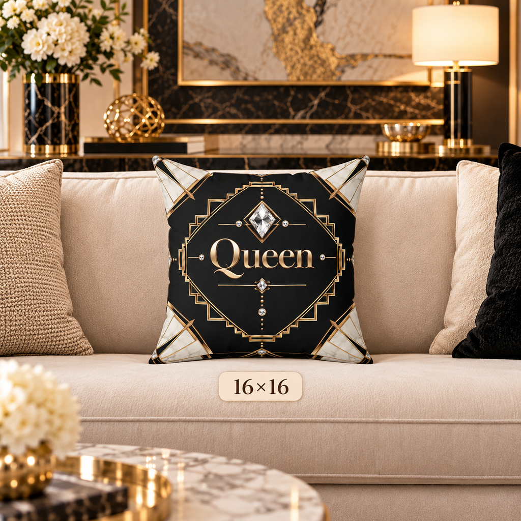 Queen Noir Luxe Art Deco Throw Pillow | Black, Gold & Marble Decorative Pillow
