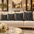 Celestial Art Deco Throw Pillow – Black Moon & Stars Luxury Decorative Accent Pillow