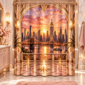Manhattan Rose Gold Sunrise Luxury Shower Curtain | Blush Pink & Champagne Gold NYC Skyline Art Deco Bathroom Décor