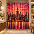 **New York City Skyline at Sunset – Luxury Pink & Gold Manhattan Cityscape Shower Curtain | Empire State Building Urban Glam Bathroom Décor**