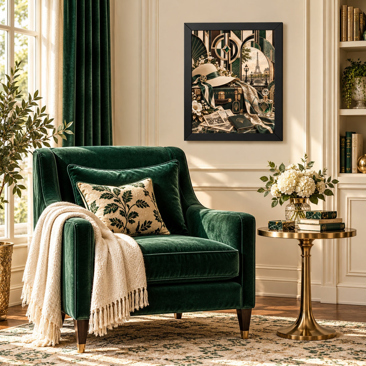 Parisian Emerald Elegance Framed Wall Art | Luxury Art Deco Paris Décor