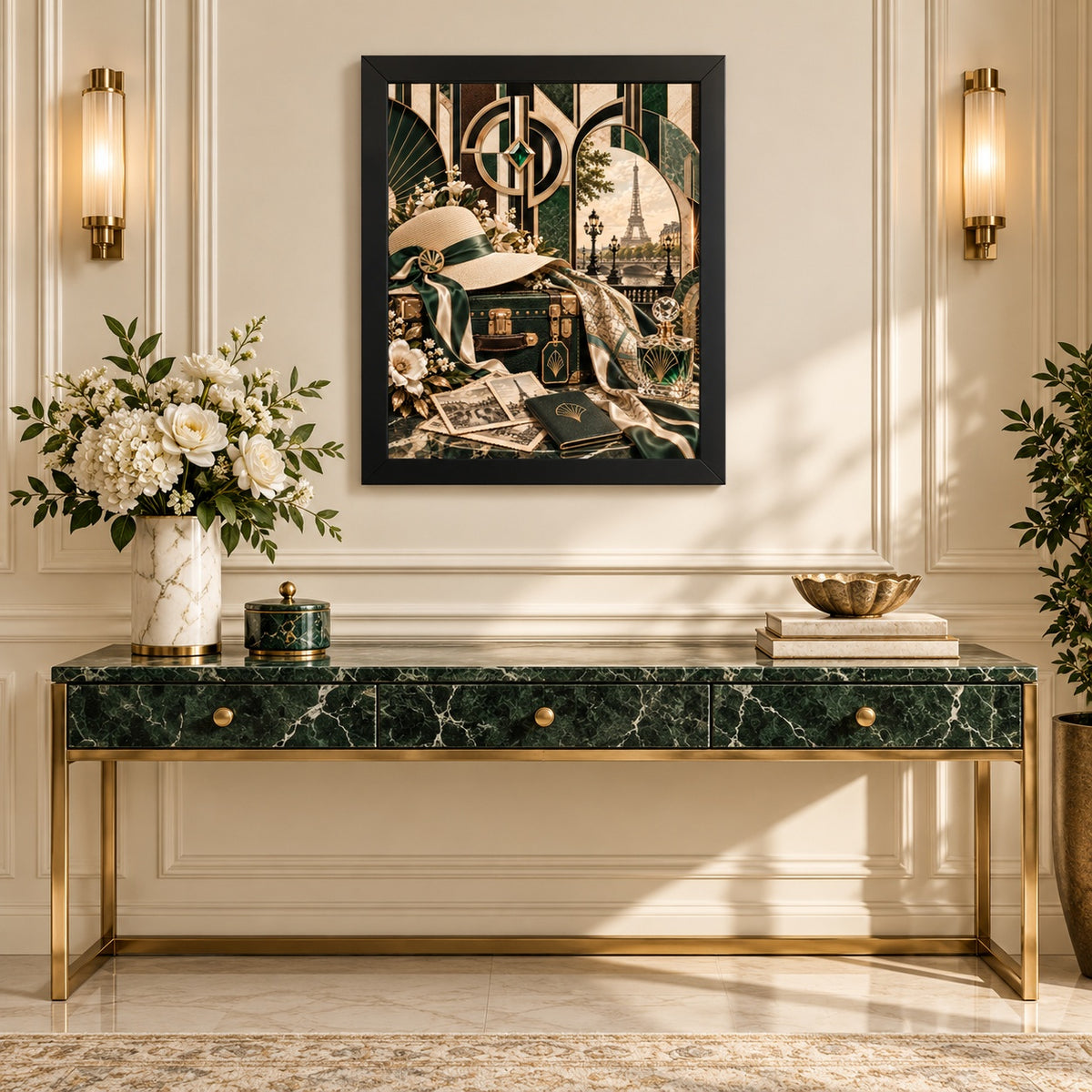 Parisian Emerald Elegance Framed Wall Art | Luxury Art Deco Paris Décor