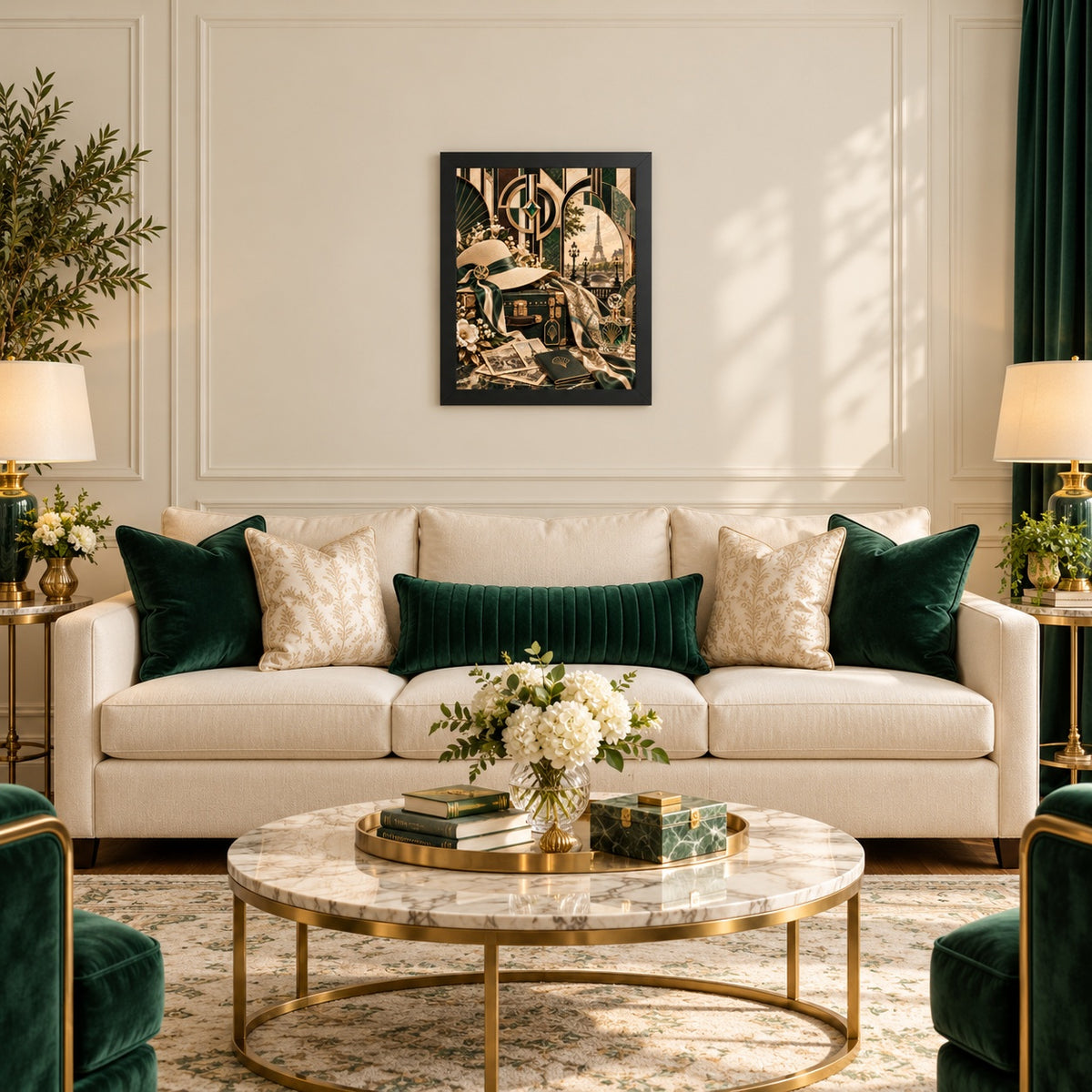Parisian Emerald Elegance Framed Wall Art | Luxury Art Deco Paris Décor