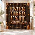 Luxury Espresso Brown & Bronze Shower Curtain | Enter Tired Exit Unstoppable | Copper Marble Art Deco Bathroom Decor