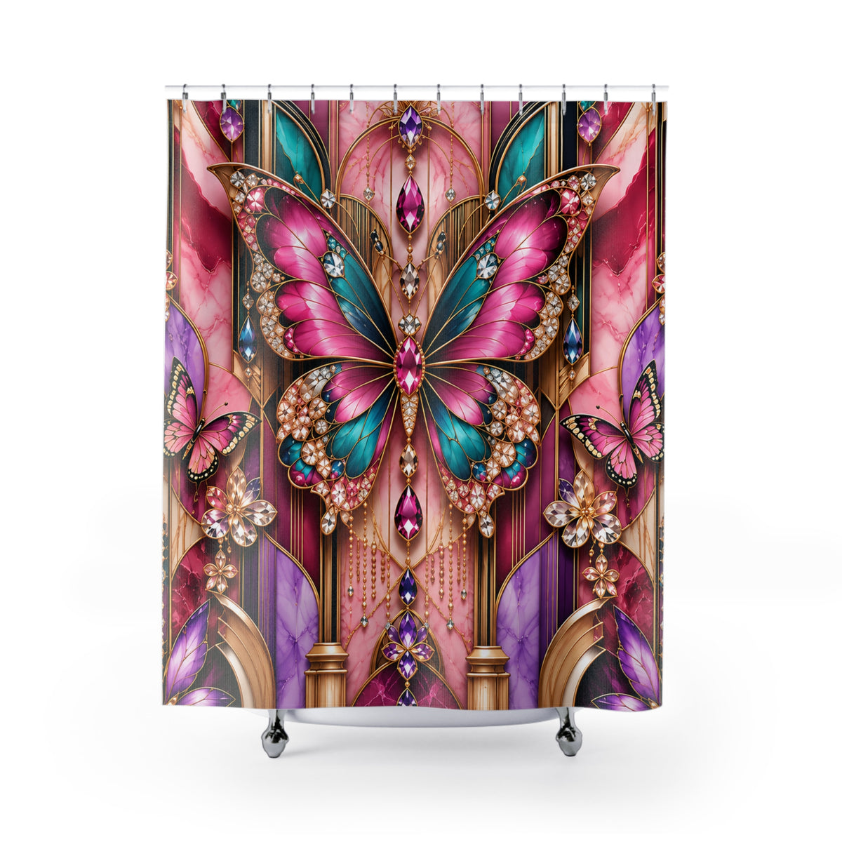 Butterfly Jewel – Pink & Teal Shower Curtain