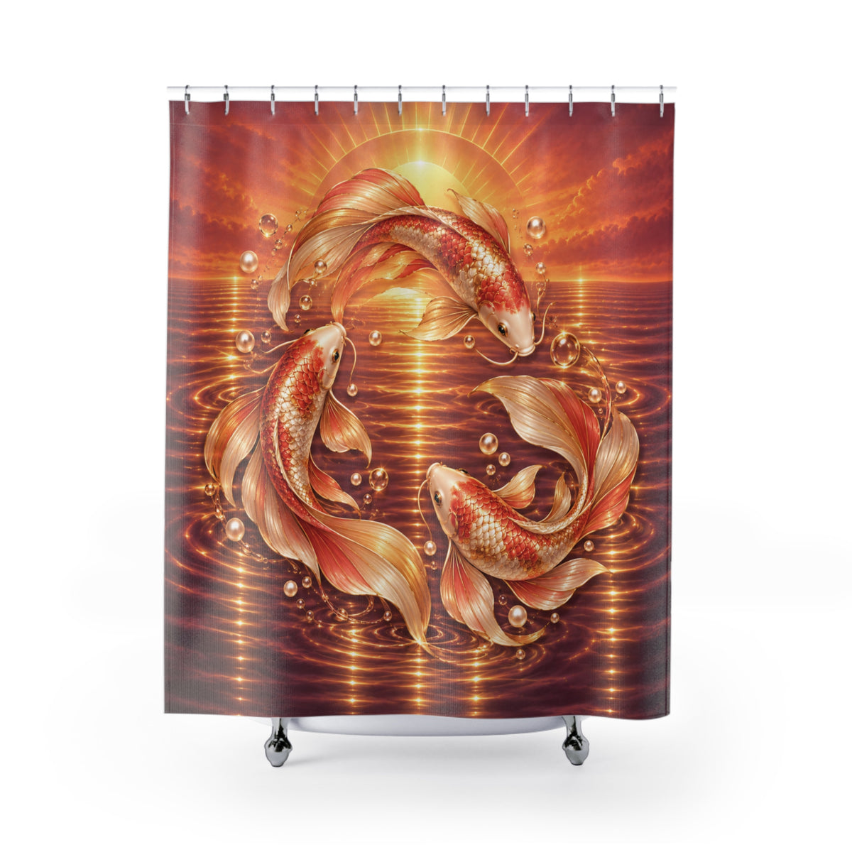 Koi Fish Golden Sunset Oriental — Shower Curtain Bathroom Decor