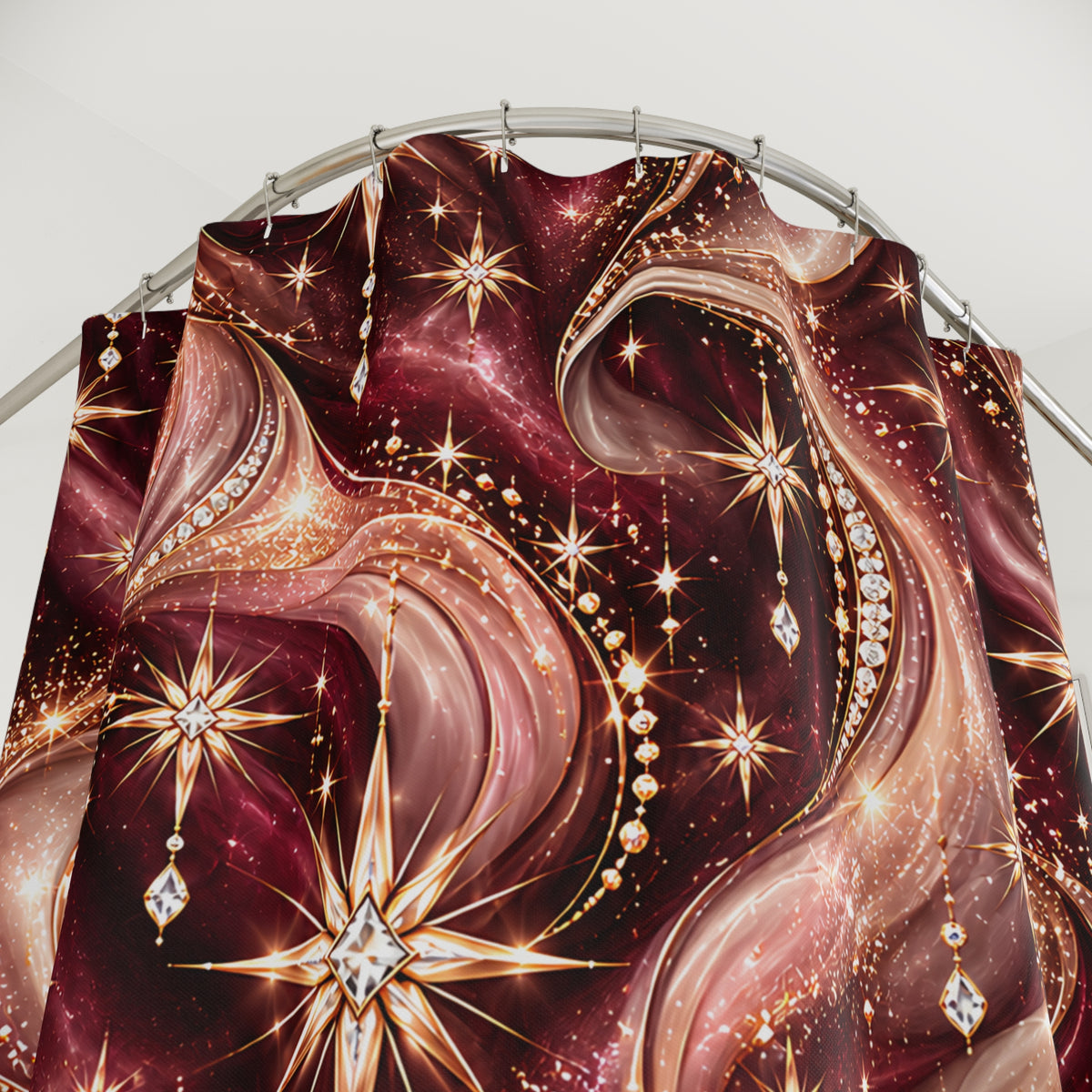 Burgundy Gold Starburst – Lux Midnight Swirl Shower Curtain