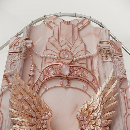 Baroque Angel Wings Shower Curtain — Rose Gold Ornate Bathroom Décor