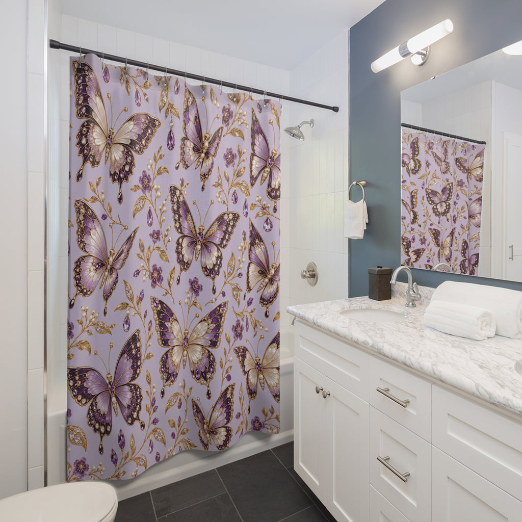 Lavender & Gold Decorative Butterfly Floral Shower Curtain
