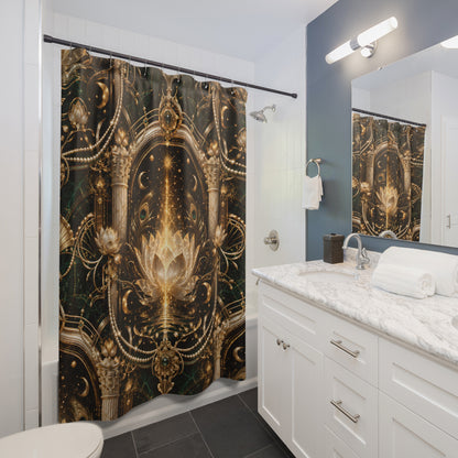 Lotus Alchemy Shower Curtain — Mystical Gold Mandala Bathroom Decor