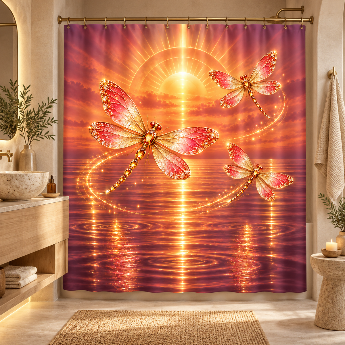 Golden Dragonfly Tranquil Sunset — Shower Curtain Bath Decor
