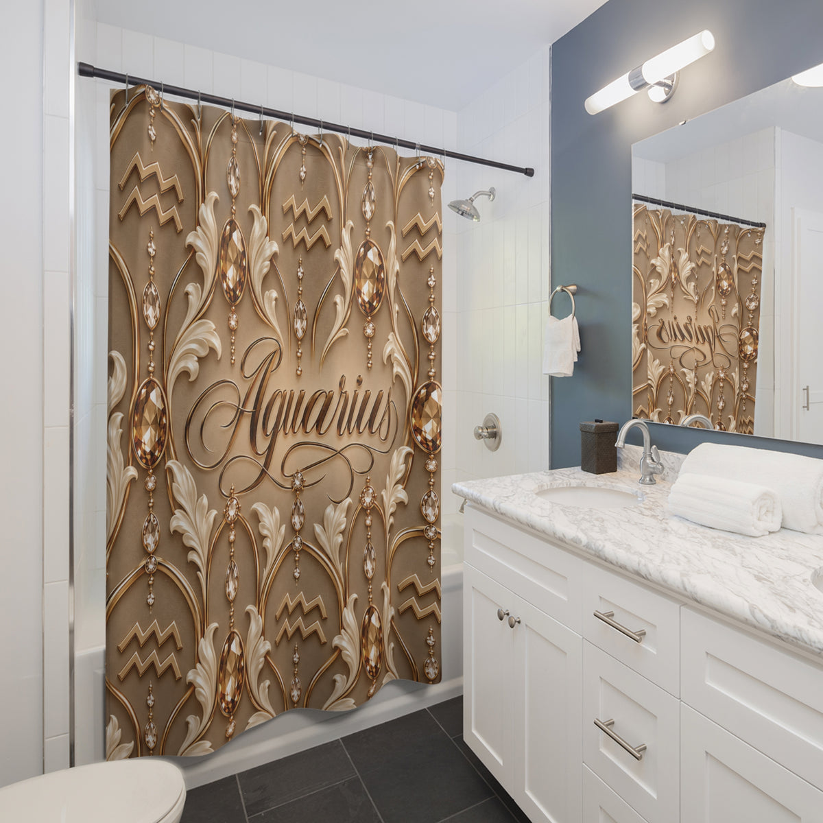 Aquarius Zodiac Elegant Gold Astrological — Shower Curtain Bathroom Decor