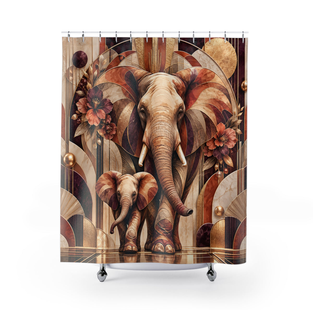 Safari Elephant Mom & Calf Shower Curtain — Boho Vintage Shower Curtain