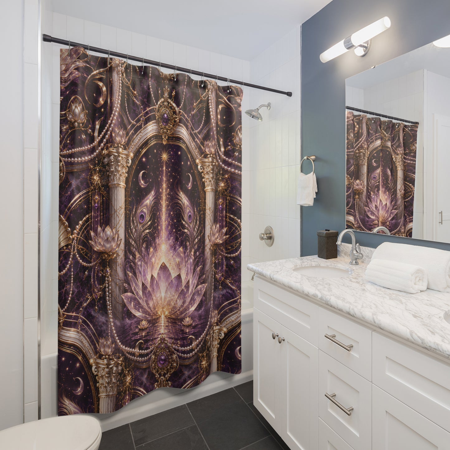 Shower Curtain — Mystic Lotus Mandala Gothic Arch Bathroom Décor