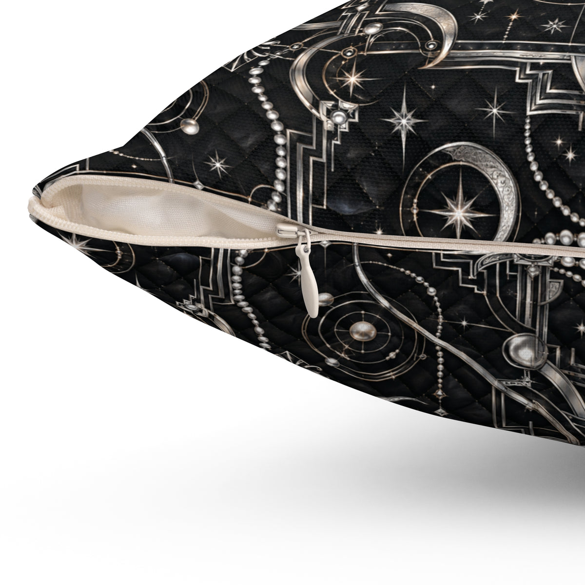 Celestial Art Deco Throw Pillow – Black Moon & Stars Luxury Decorative Accent Pillow