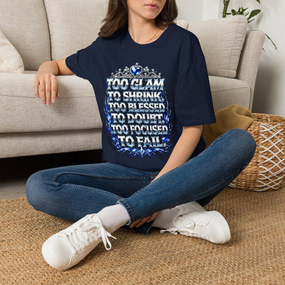 Too Glam to Shrink Too Blessed T-Shirt — Faux Rhinestone Tiara Graphic