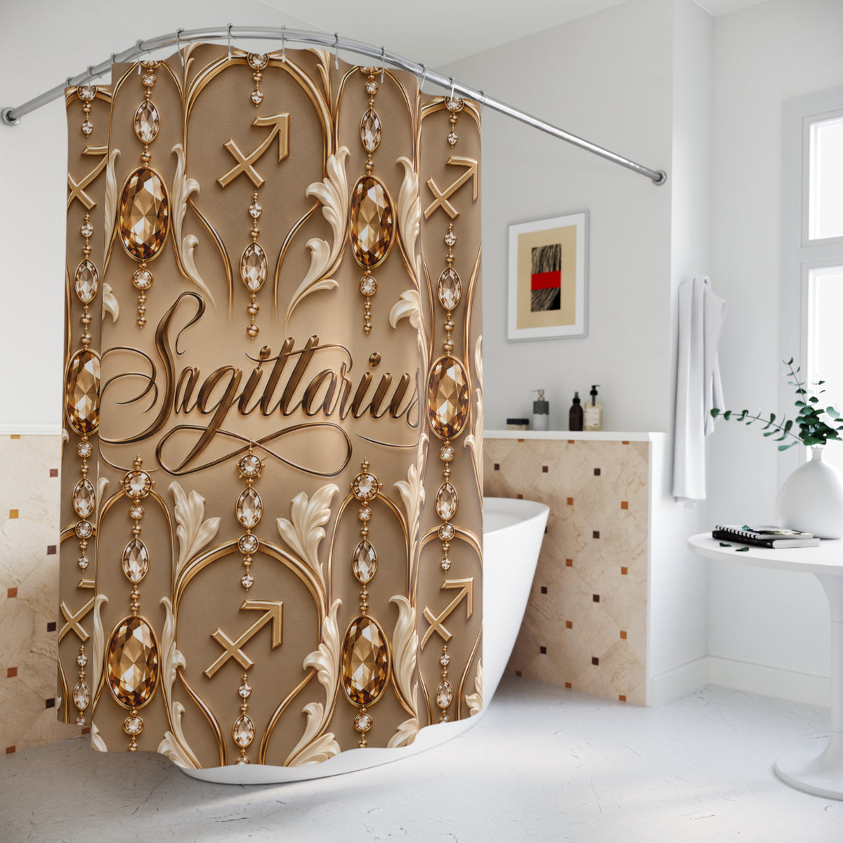 Sagittarius Zodiac Gold Astrological — Shower Curtain Bathroom Decor