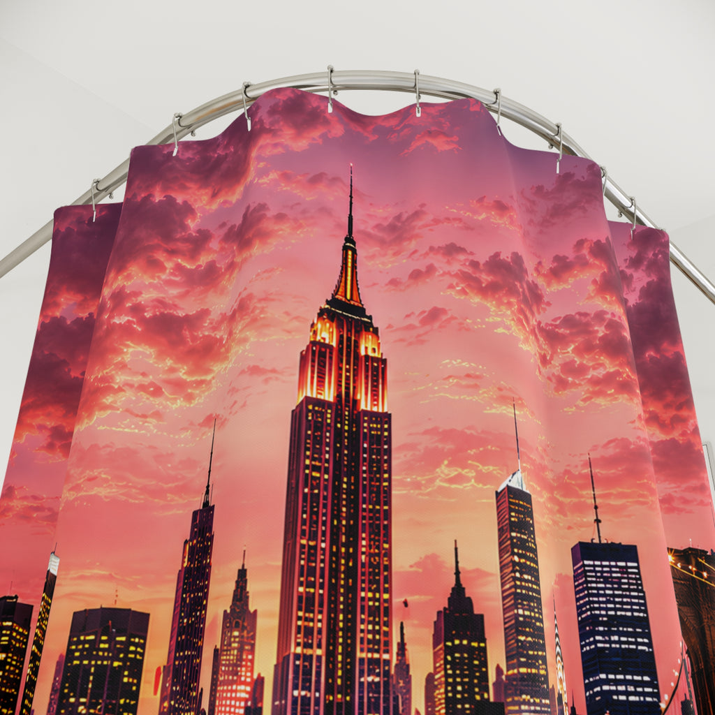 Rose Gold Manhattan Skyline Shower Curtain – Pink NYC Sunset, Brooklyn Bridge & Luxury New York City Bathroom Décor