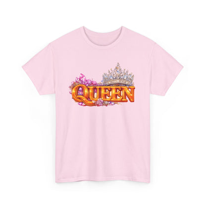 Pink t-shirt with 'QUEEN' text and tiara design on a white background