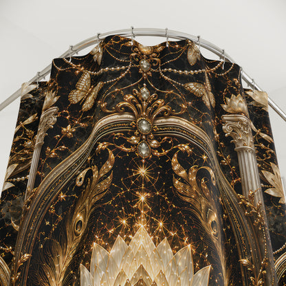 Luxurious Gold Lotus Shower Curtain — Ornate Spa Bathroom Decor