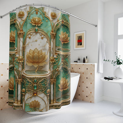 Lotus Palace Shower Curtain — Gold & Teal Luxe Bathroom Décor