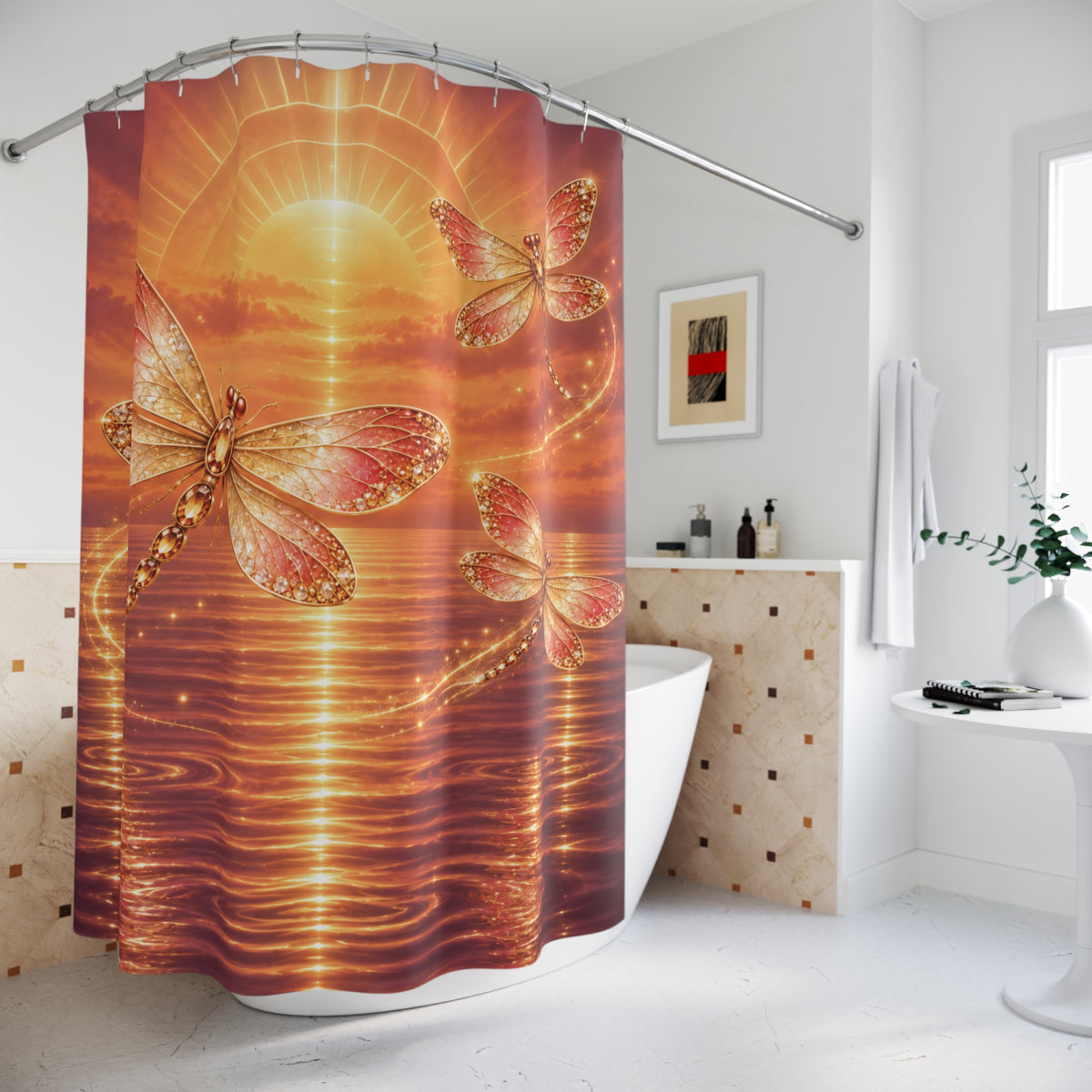 Golden Dragonfly Tranquil Sunset — Shower Curtain Bath Decor