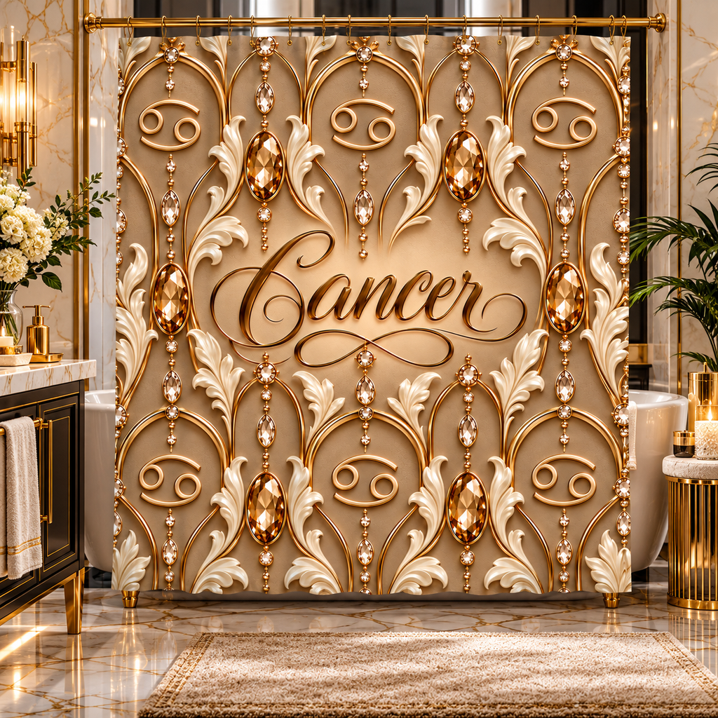 Cancer Zodiac  Elegant Gold Astrological — Shower Curtain Bathroom