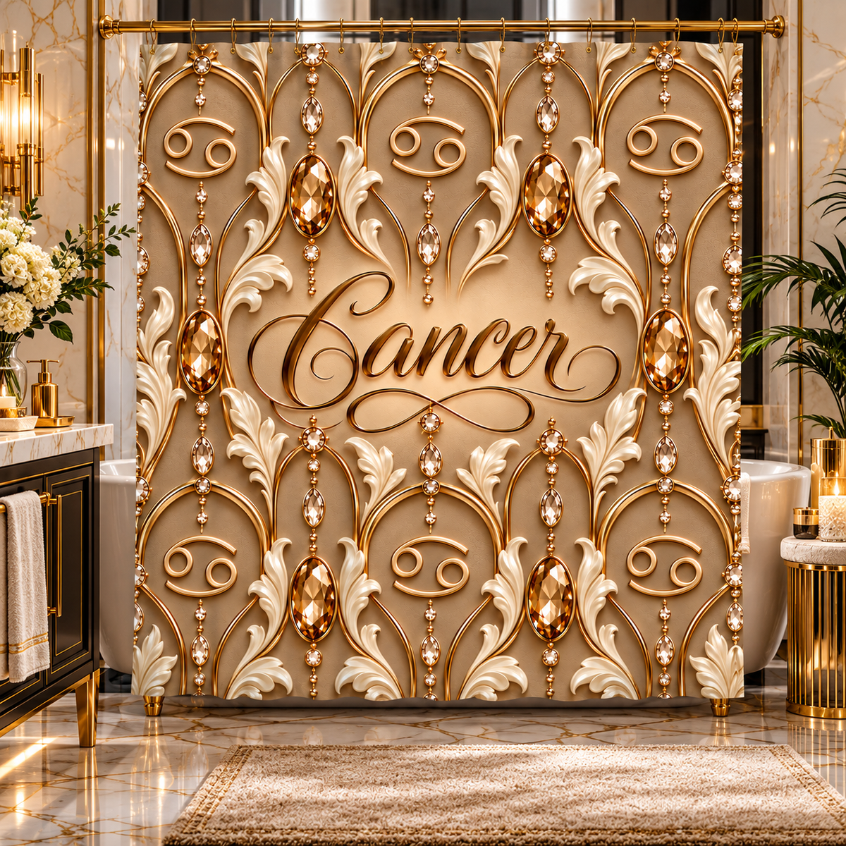 Cancer Zodiac  Elegant Gold Astrological — Shower Curtain Bathroom