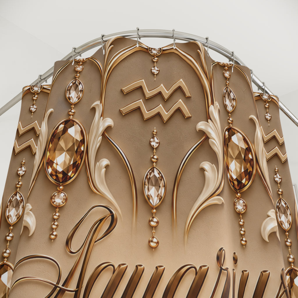 Aquarius Zodiac Elegant Gold Astrological — Shower Curtain Bathroom Decor
