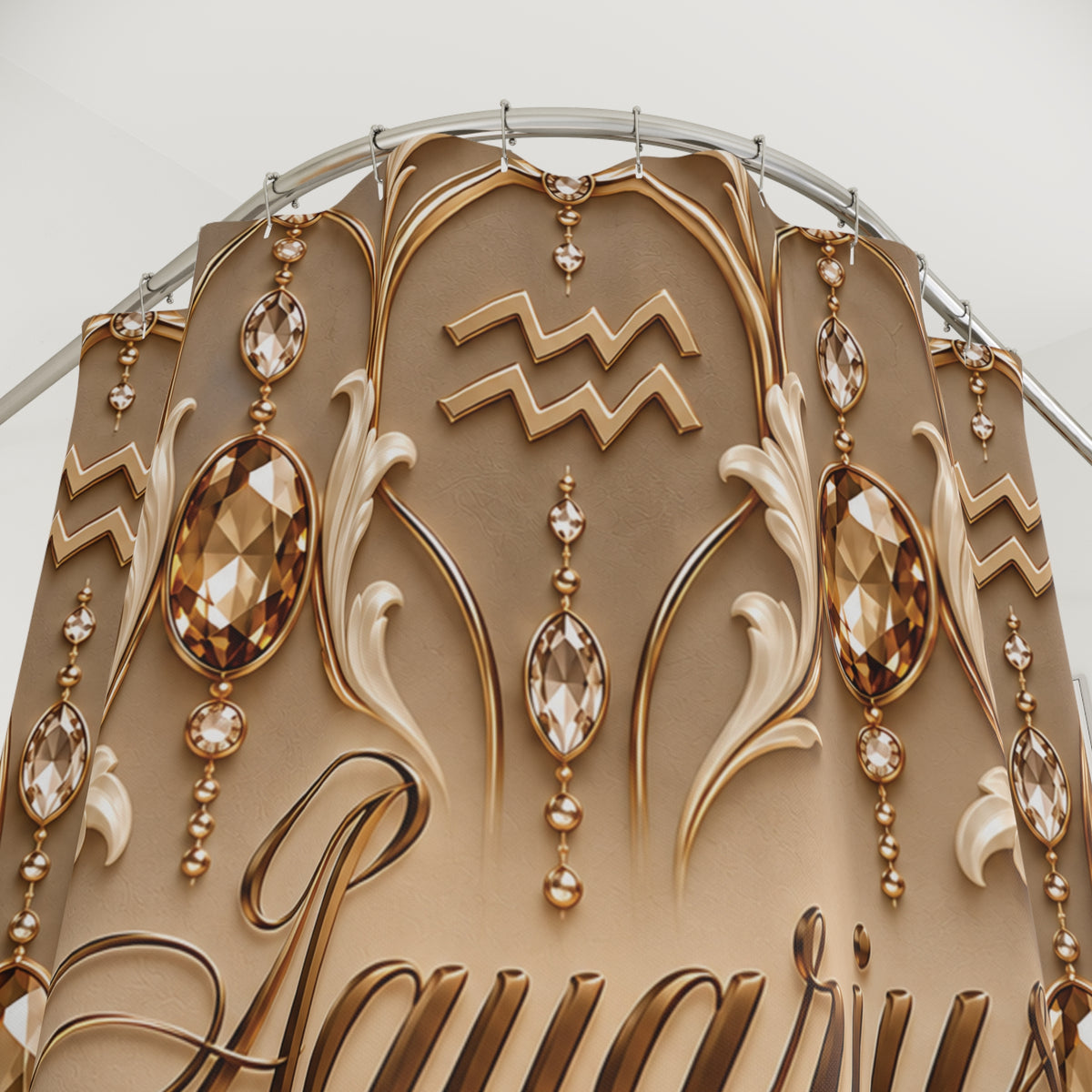 Aquarius Zodiac Elegant Gold Astrological — Shower Curtain Bathroom Decor