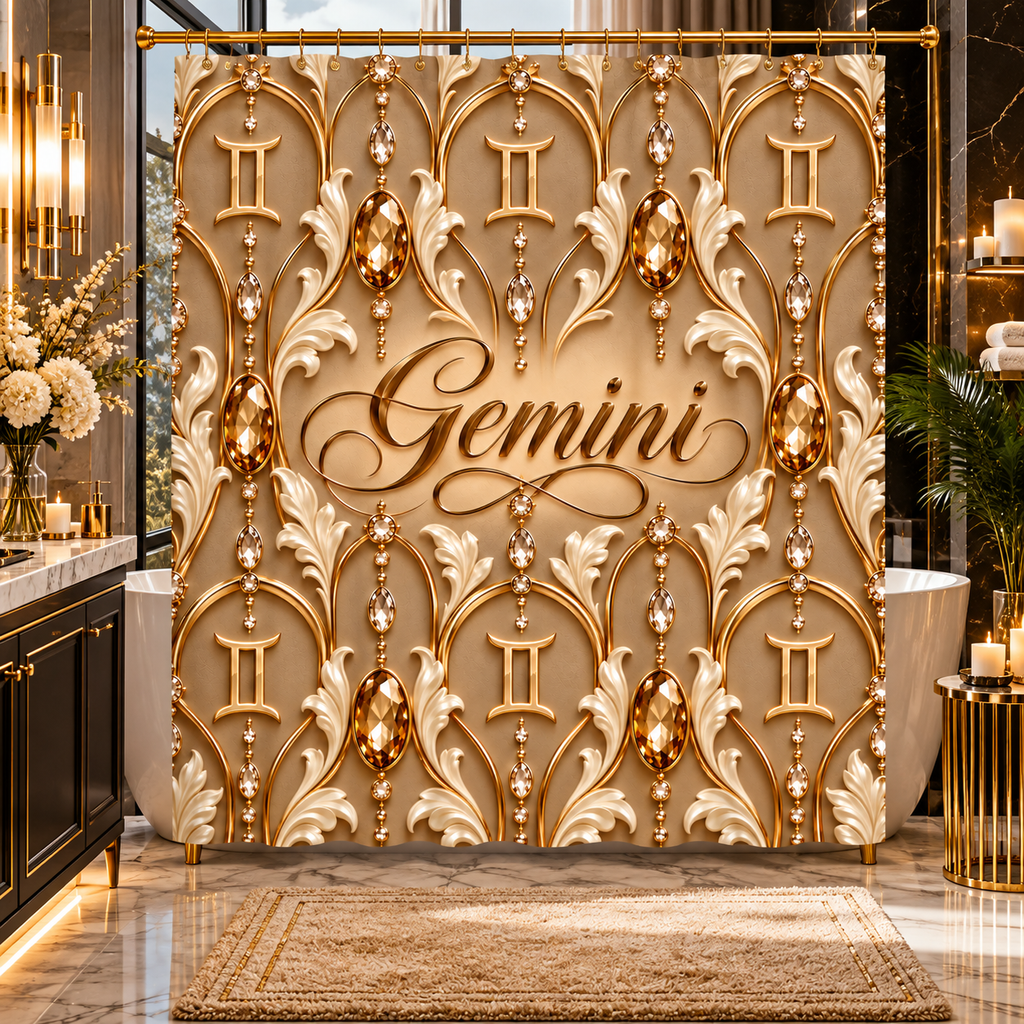 Gemini Zodiac Elegant Gold Astrological — Bathroom Shower Curtain