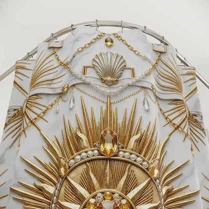Ornate Gold Sunburst Shower Curtain — Baroque Decorative Bath Curtain