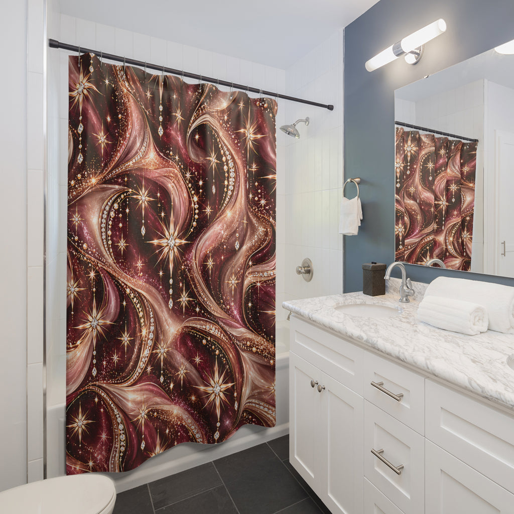 Burgundy Gold Starburst – Lux Midnight Swirl Shower Curtain