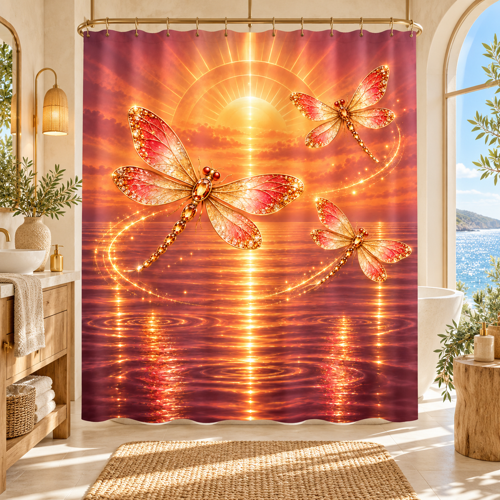 Golden Dragonfly Tranquil Sunset — Shower Curtain Bath Decor