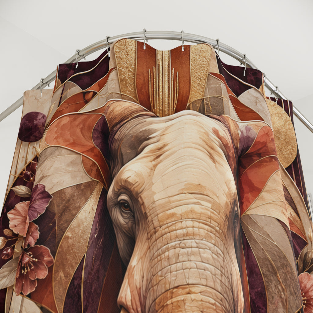 Safari Elephant Mom & Calf Shower Curtain — Boho Vintage Shower Curtain