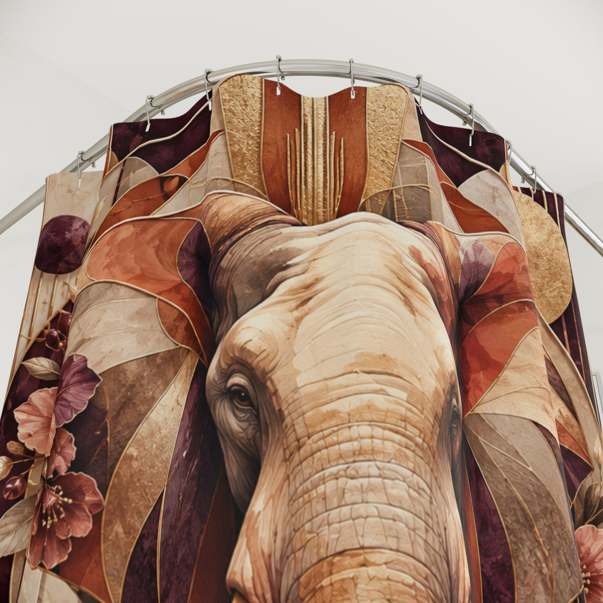 Safari Elephant Mom & Calf Shower Curtain — Boho Vintage Shower Curtain