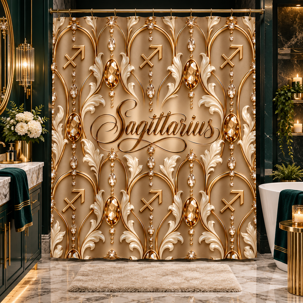 Sagittarius Zodiac Gold Astrological — Shower Curtain Bathroom Decor