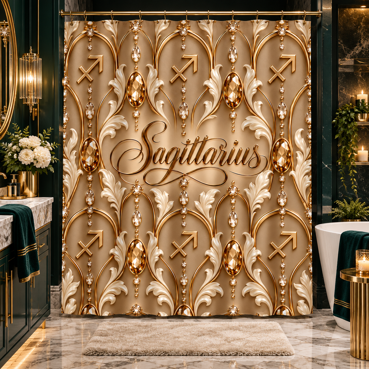 Sagittarius Zodiac Gold Astrological — Shower Curtain Bathroom Decor