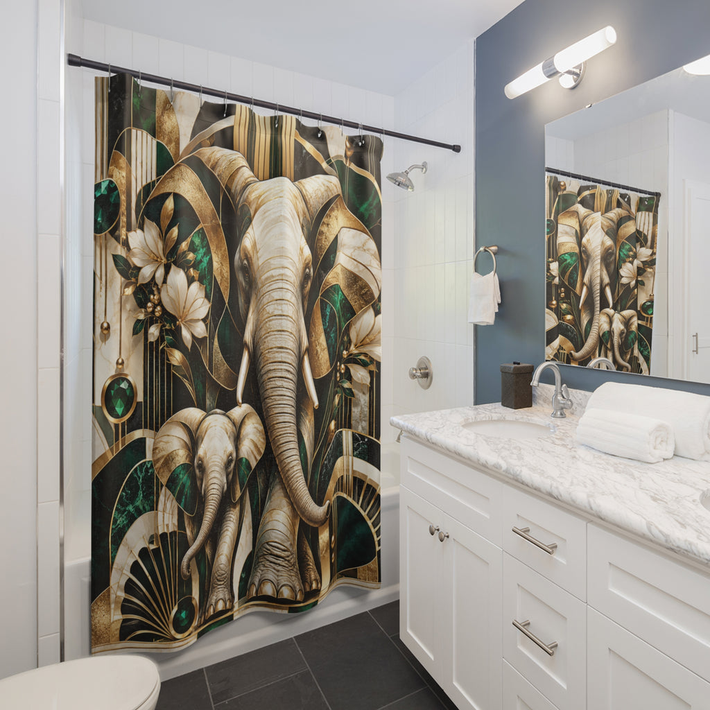 Elephant — Gold & Emerald SafarShower Curtain — i Bathroom Decor