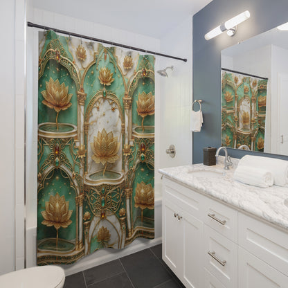 Lotus Palace Shower Curtain — Gold & Teal Luxe Bathroom Décor