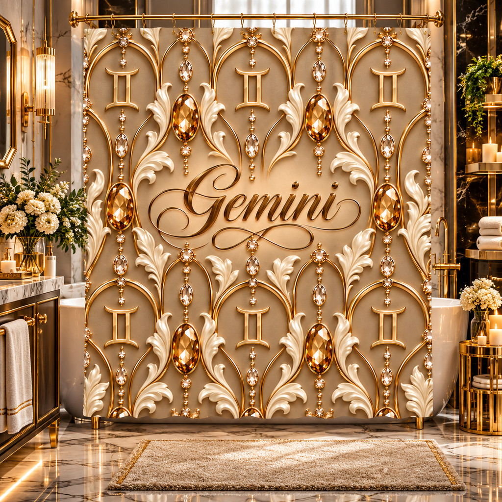 Gemini Zodiac Elegant Gold Astrological — Bathroom Shower Curtain