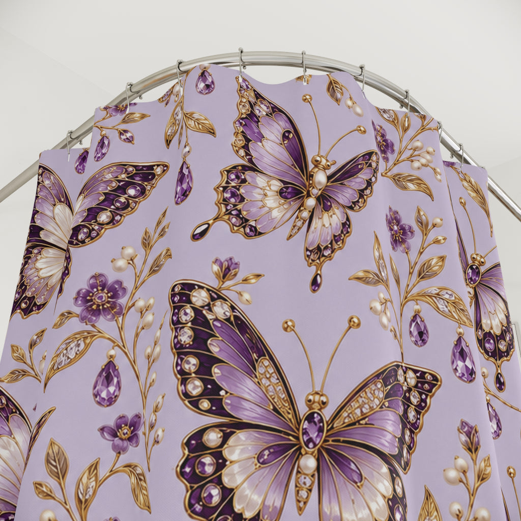 Lavender & Gold Decorative Butterfly Floral Shower Curtain